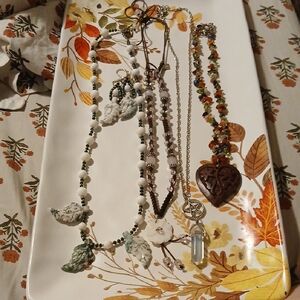 Boho Lot Of 4 Necklaces - Leaf Necklace Has Matching Earrings.